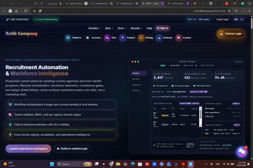 Agency operations workspace with workforce and agent views